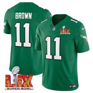 Mens Youths Kids AJ Brown Super Bowl LIX Green Jersey Stitched Vapor